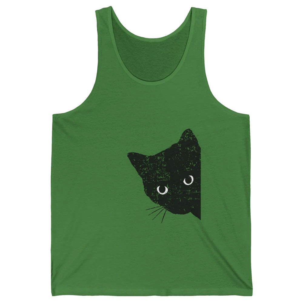 Funny Retro Black Cat Peeking Ew People Anti Social Cat Unisex Jersey Tank