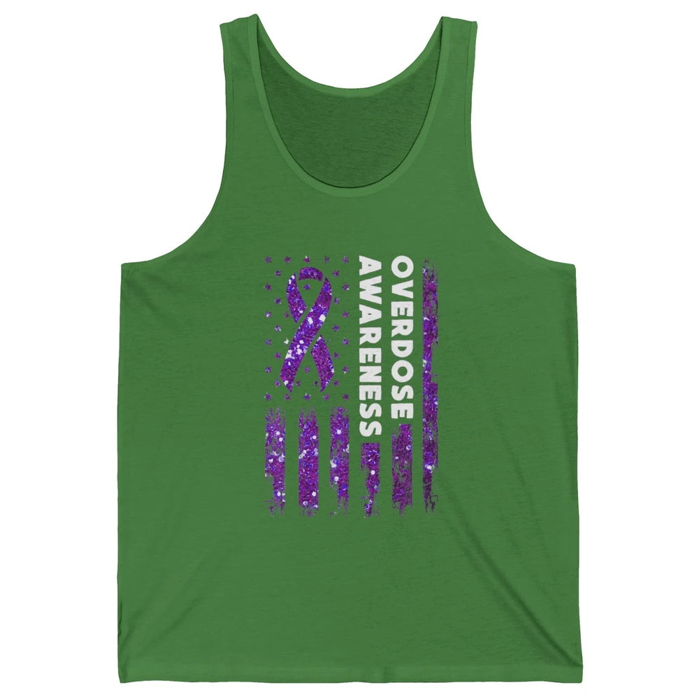 Overdose Awareness US Flag Purple Ribbon Addiction Warrior Unisex Jersey Tank