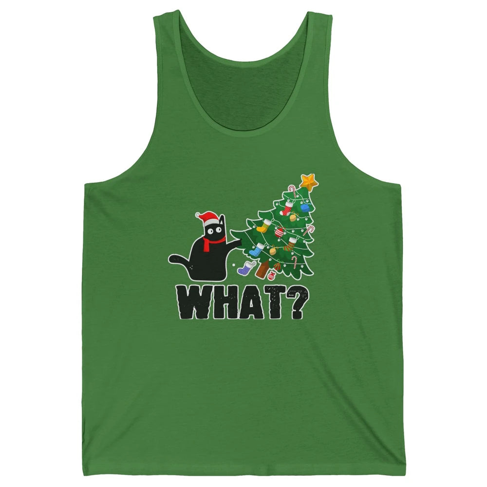 Black Cat Pushing Christmas Tree What Xmas Lights Santa Hat Unisex Jersey Tank