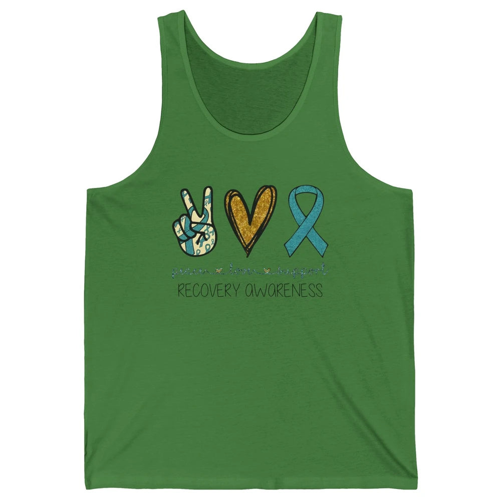 Peace Love Support Addiction Recovery Awareness Blue Ribbon Unisex Jersey Tank