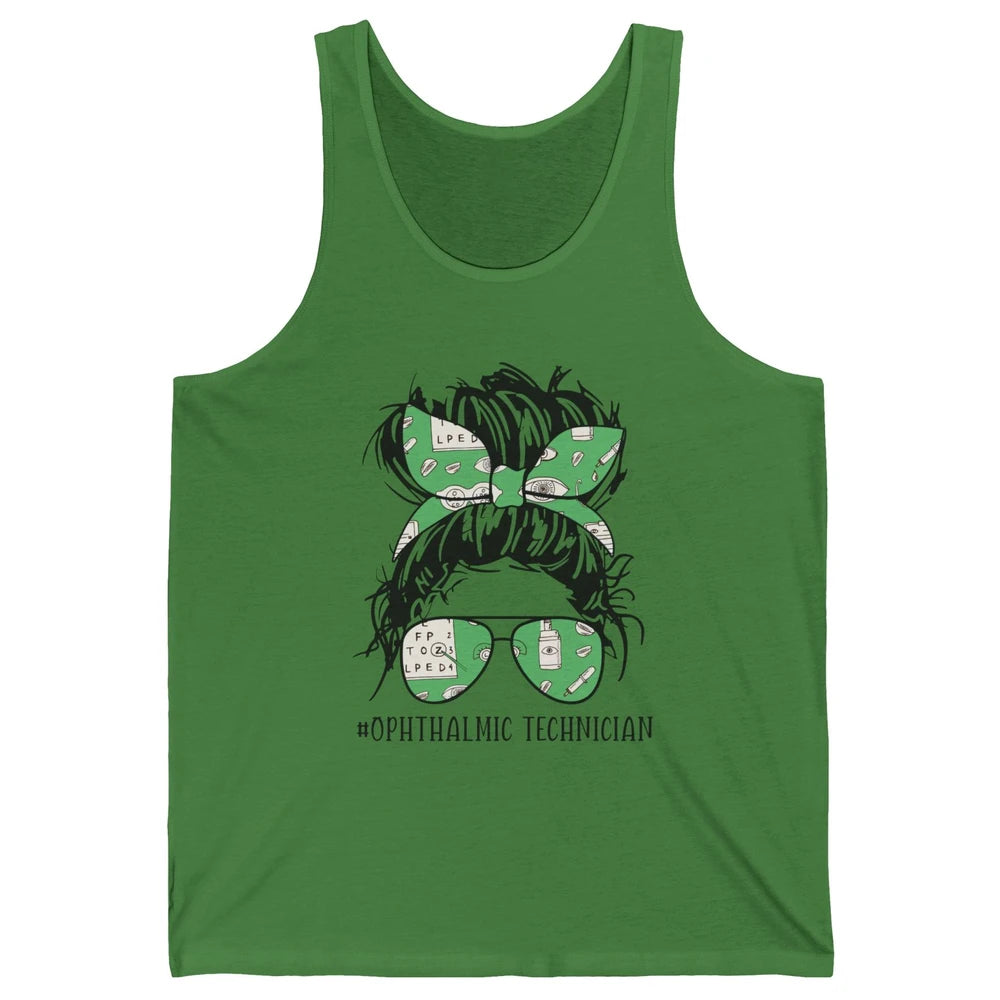 Ophthalmic Technician Life Messy Bun Optometry Optician Life Unisex Jersey Tank