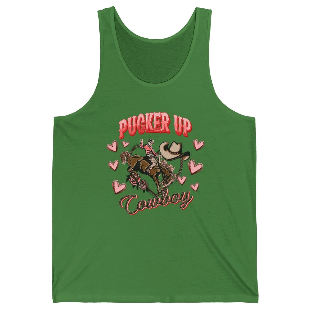 Retro Cowboy Horsing Pucker Up Cowboy Western Valentines Day Unisex Jersey Tank