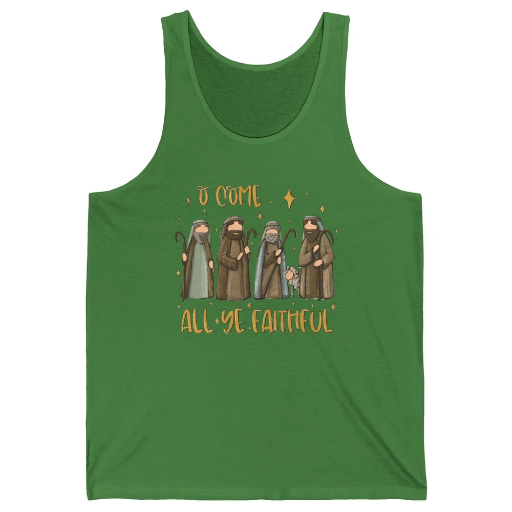 Retro Christmas O Come All Ye Faithful Christian Jesus Faith Unisex Jersey Tank