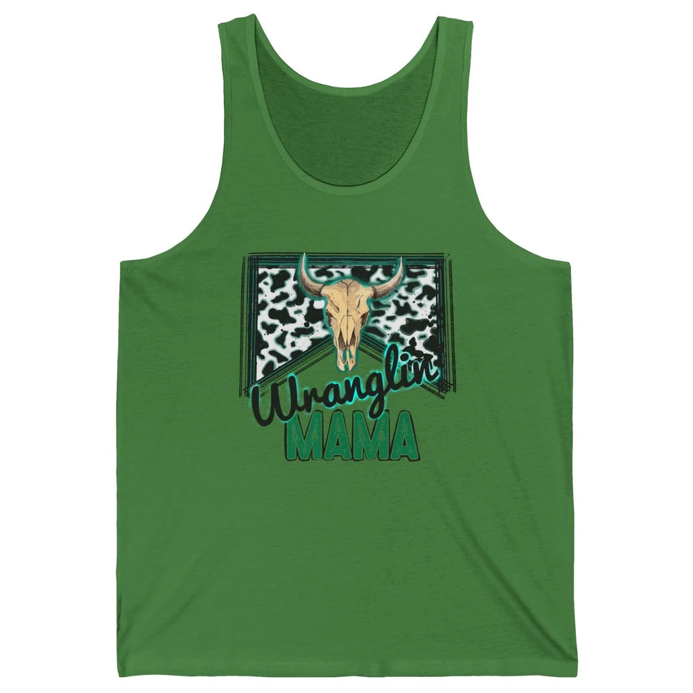 Retro Cowhide Bull Skull Wrangling Mama Western Country Girl Unisex Jersey Tank