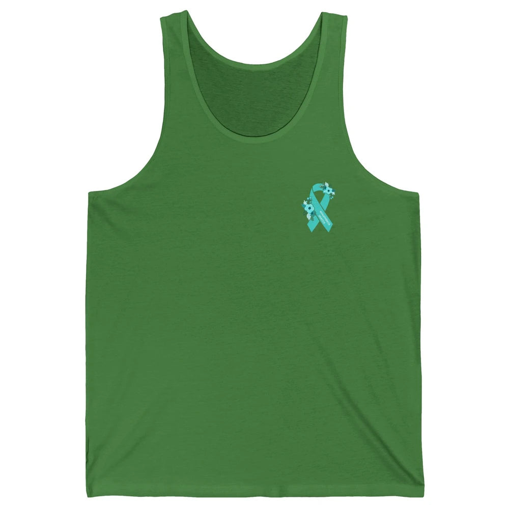 Myasthenia Gravis Awareness Floral Teal Ribbon Pocket Size Unisex Jersey Tank