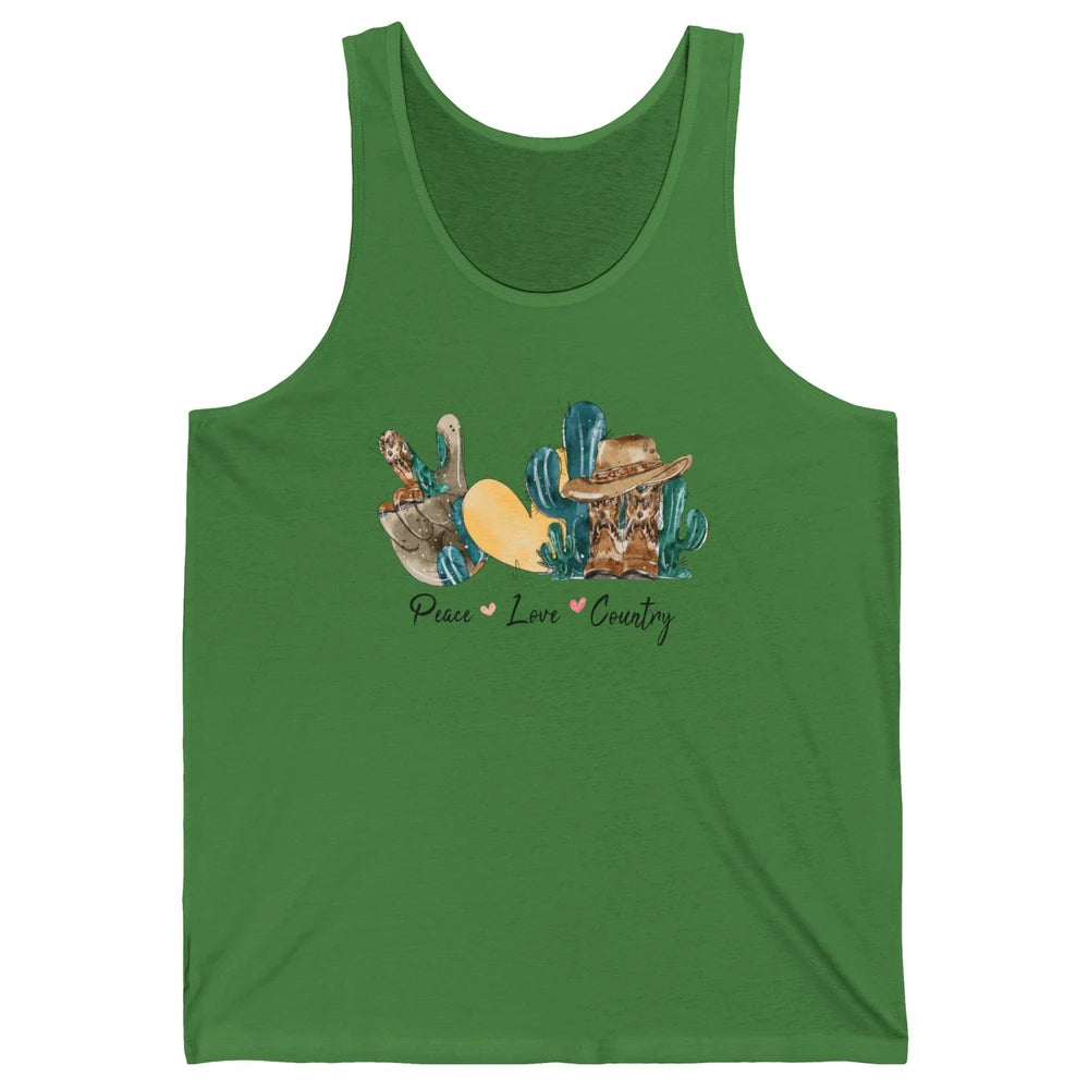 Retro Cactus Peace Love Country Cowgirl Hat Midwest Girl Unisex Jersey Tank
