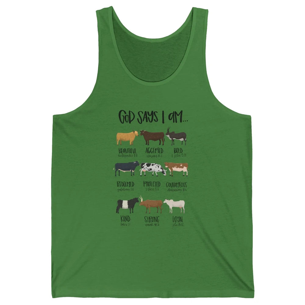 Retro Country Cows God Says I Am Bible Christian Western Unisex Jersey Tank