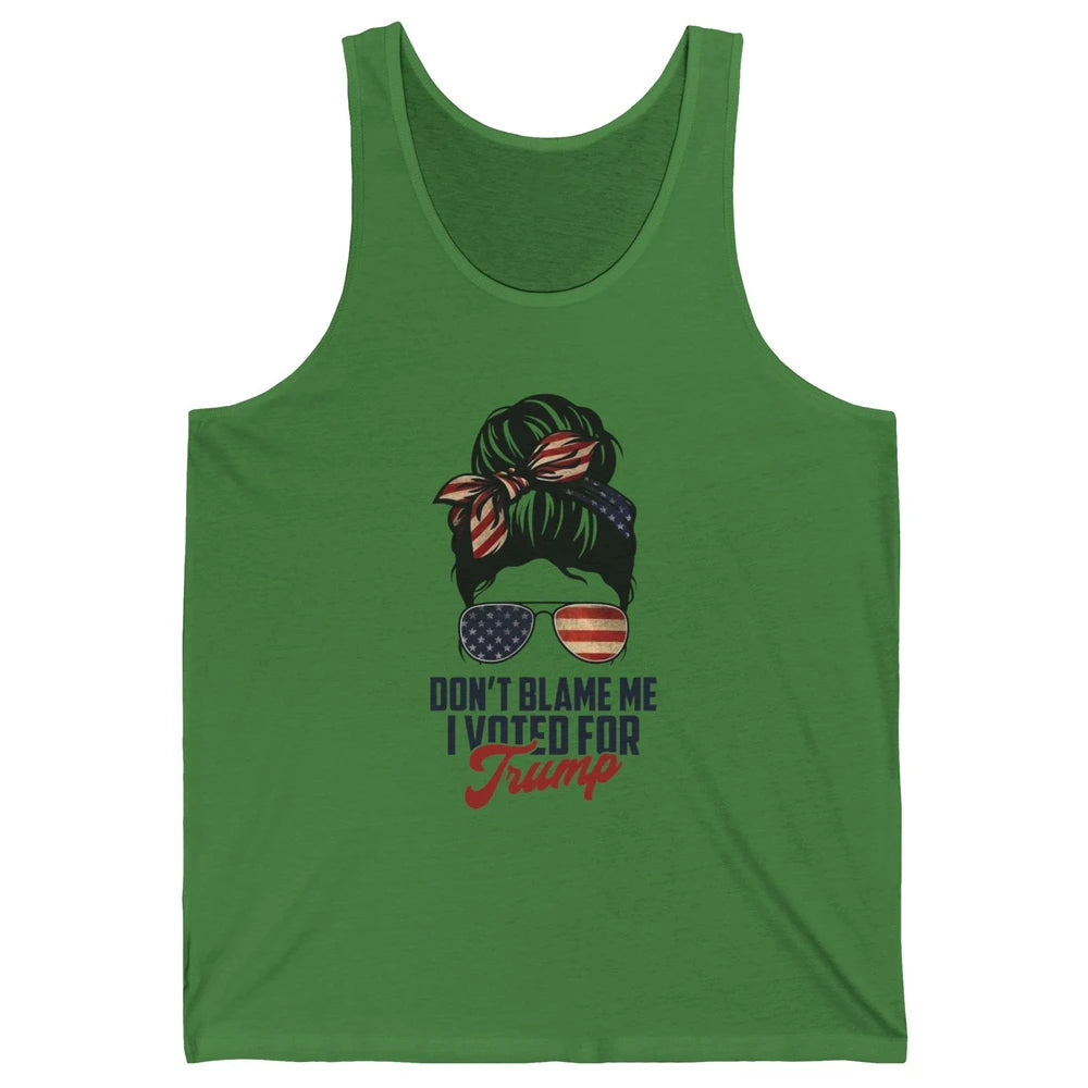 Retro Messy Bun US Flag Glasses I Voted For Trump Republican Unisex Jersey Tank