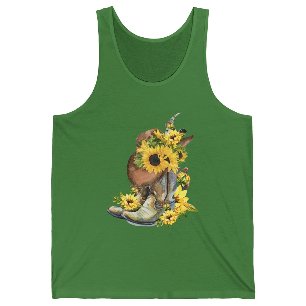 Retro Cowboy Boots Sunflower Let's Go Girls Western Cowgirls Unisex Jersey Tank