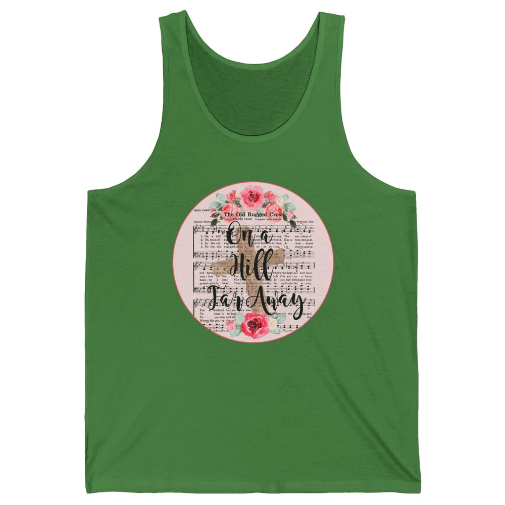 Floral Jesus Cross On Hill Far Away Old Rugged Cross Western Unisex Jersey Tank