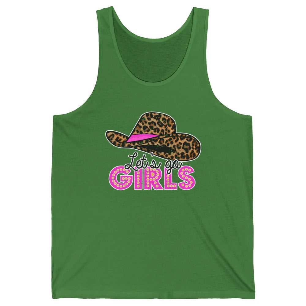 Vintage Leopard Cowgirl Hat Let's Go Girls Western Country Unisex Jersey Tank