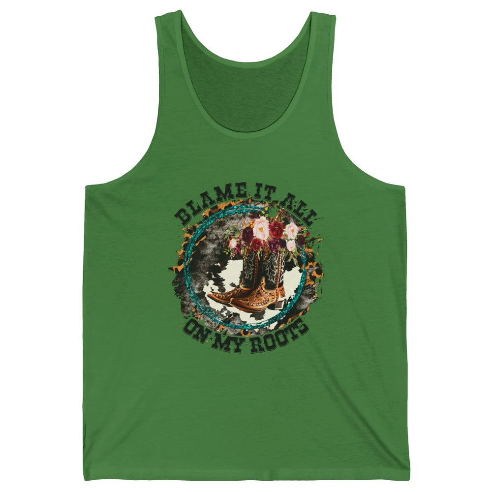 Retro Leopard Cowboy Boots Blame It On My Roots Western Girl Unisex Jersey Tank