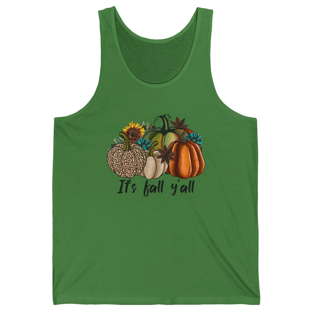 Leopard Pumpkin It's Fall Yall Fall Leaves Western Autumn Unisex Jersey Tank