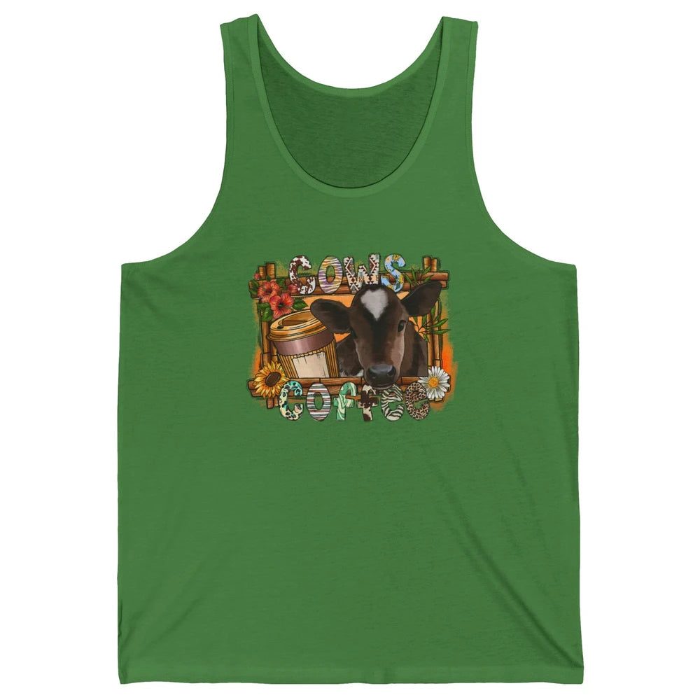 Cowhide Sunflower Cows Coffee Western Cattle Cow Mama Life Unisex Jersey Tank