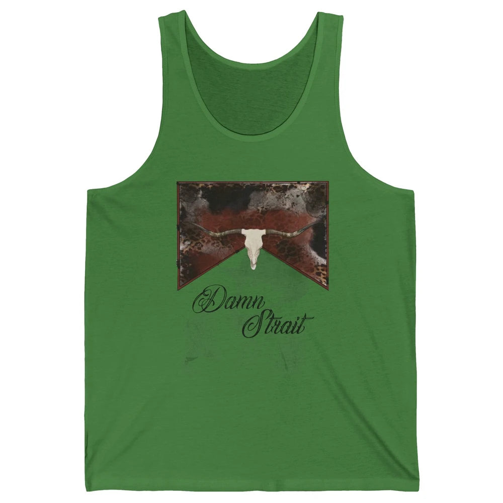 Retro Leopard Bull Skull Damn Strait Western Country Cowboy Unisex Jersey Tank