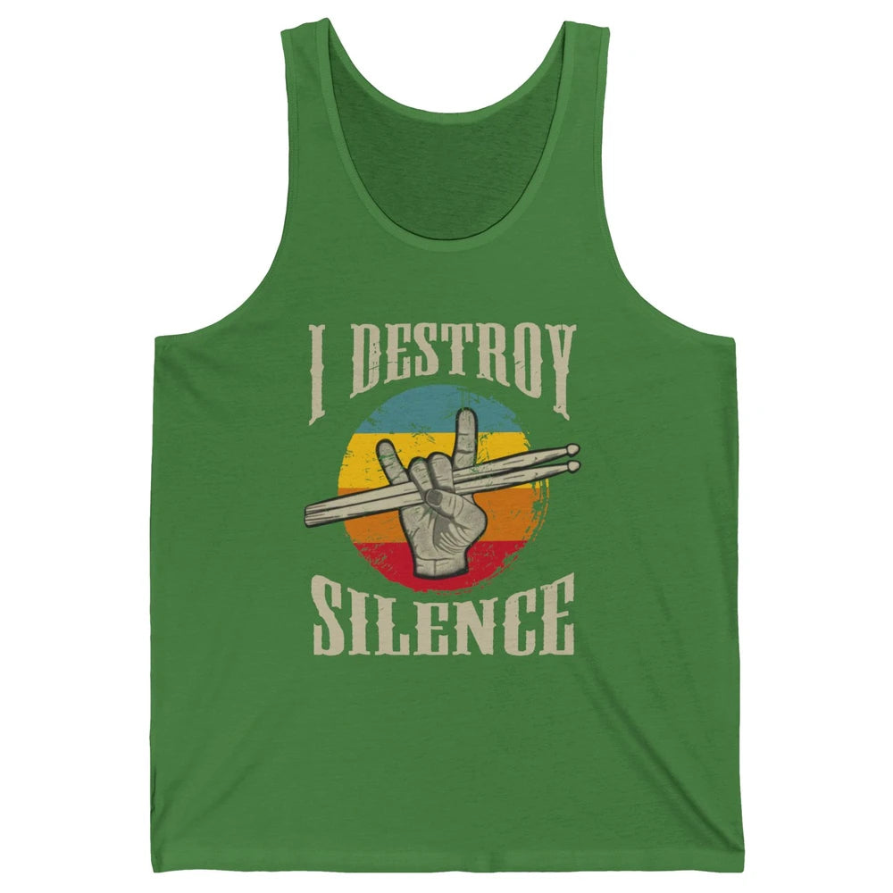 Retro Drummer I Destroy Silence Drumsticks Drumming Lovers Unisex Jersey Tank
