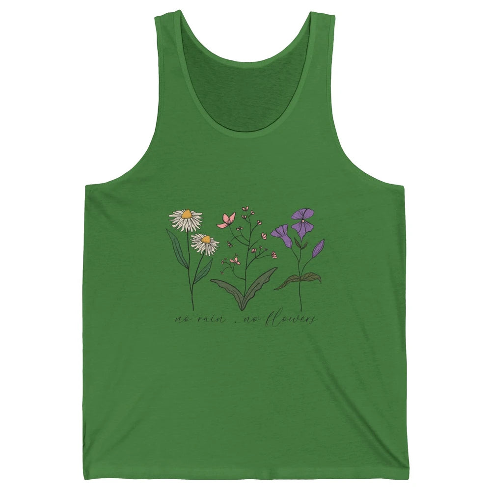 No Rain No Flowers Minimalist Wildflower Positive Mind Plant Unisex Jersey Tank