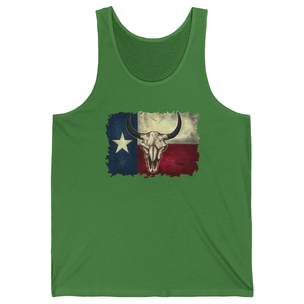 Retro Bull Skull Texas Map Western Country Cowboy Cowgirl Unisex Jersey Tank