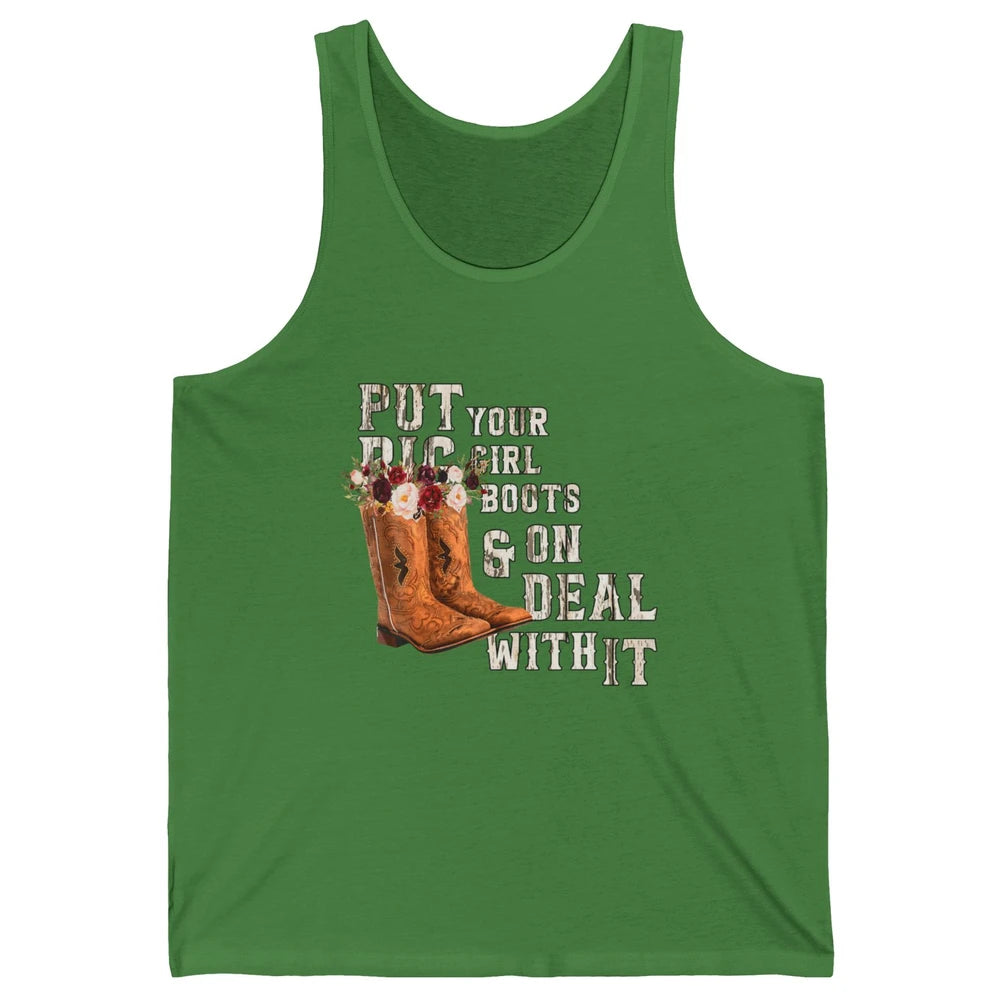 Retro Floral Cowgirl Rodeo Cowboy Boots Western Country Rose Unisex Jersey Tank