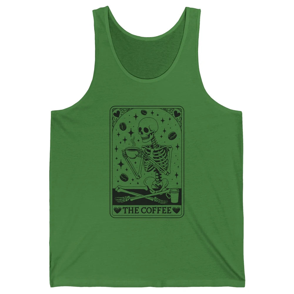Funny Skeleton The Coffee Tarot Card Witchcraft Halloween Unisex Jersey Tank