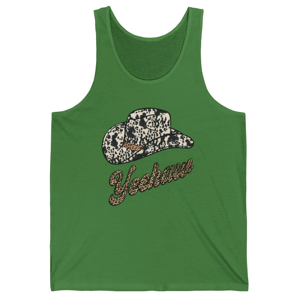 Retro Cowboy Yeehaw Leopard Howdy Hat Western Cowgirls Gift Unisex Jersey Tank