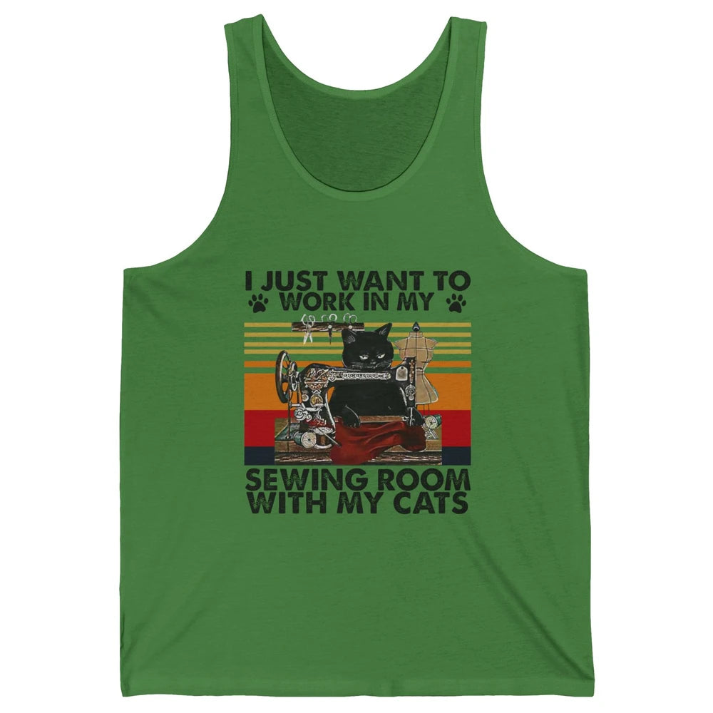 Retro I Just Want To Work In My Sewing Room With My Cats Unisex Jersey Tank