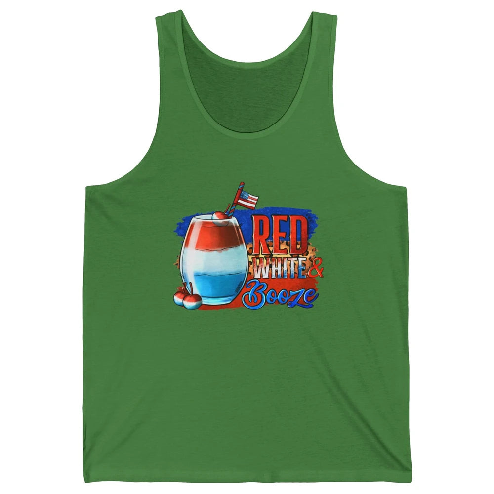 Red White & Booze Leopard US Flag 4th of July American Booze Unisex Jersey Tank