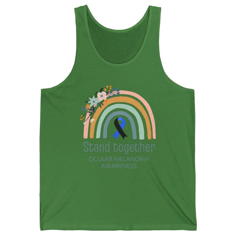 Ocular Melanoma Awareness Rainbow Floral Black Blue Ribbon Unisex Jersey Tank