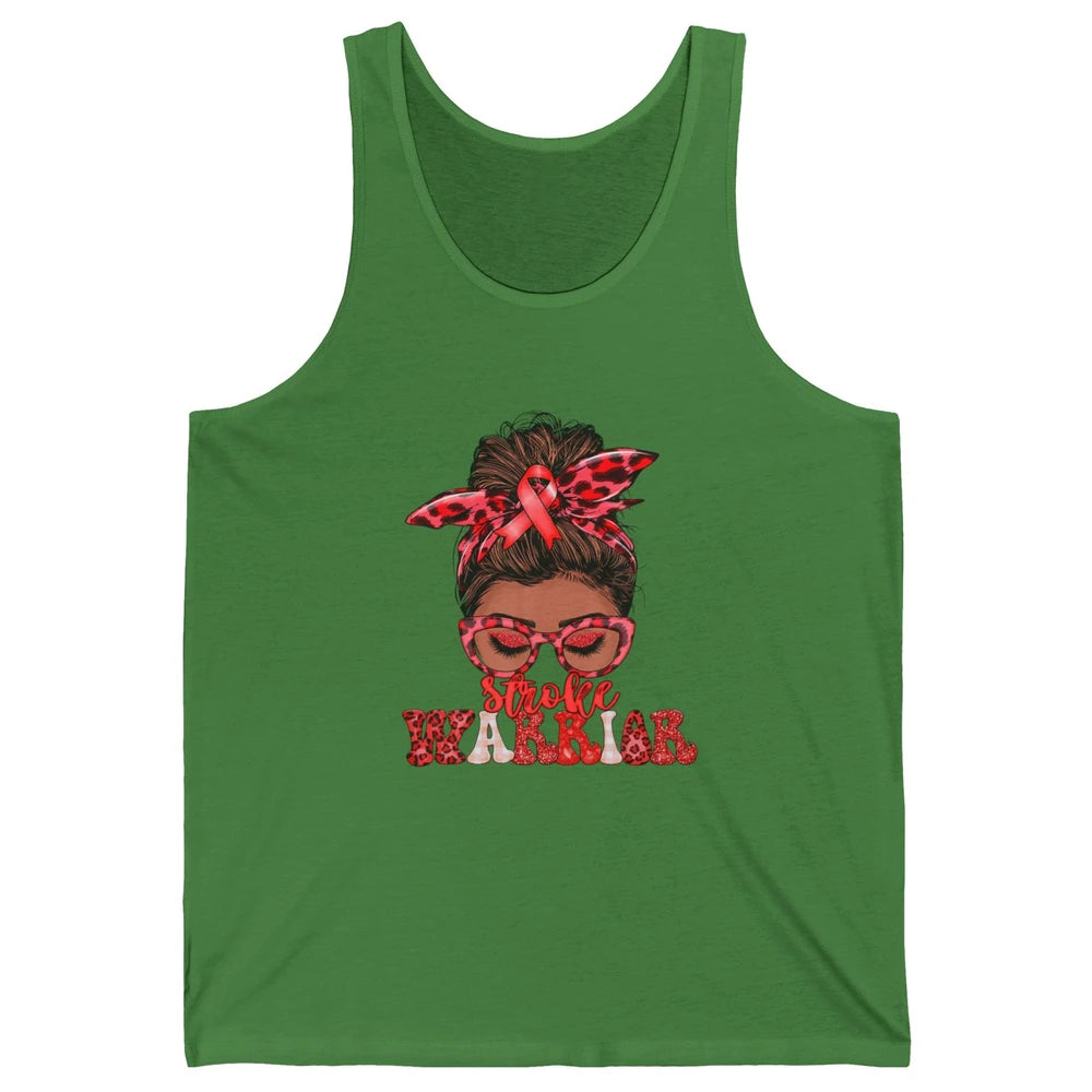 Afro Messy Hair Bun Black Women Warrior Red Stroke Awareness Unisex Jersey Tank