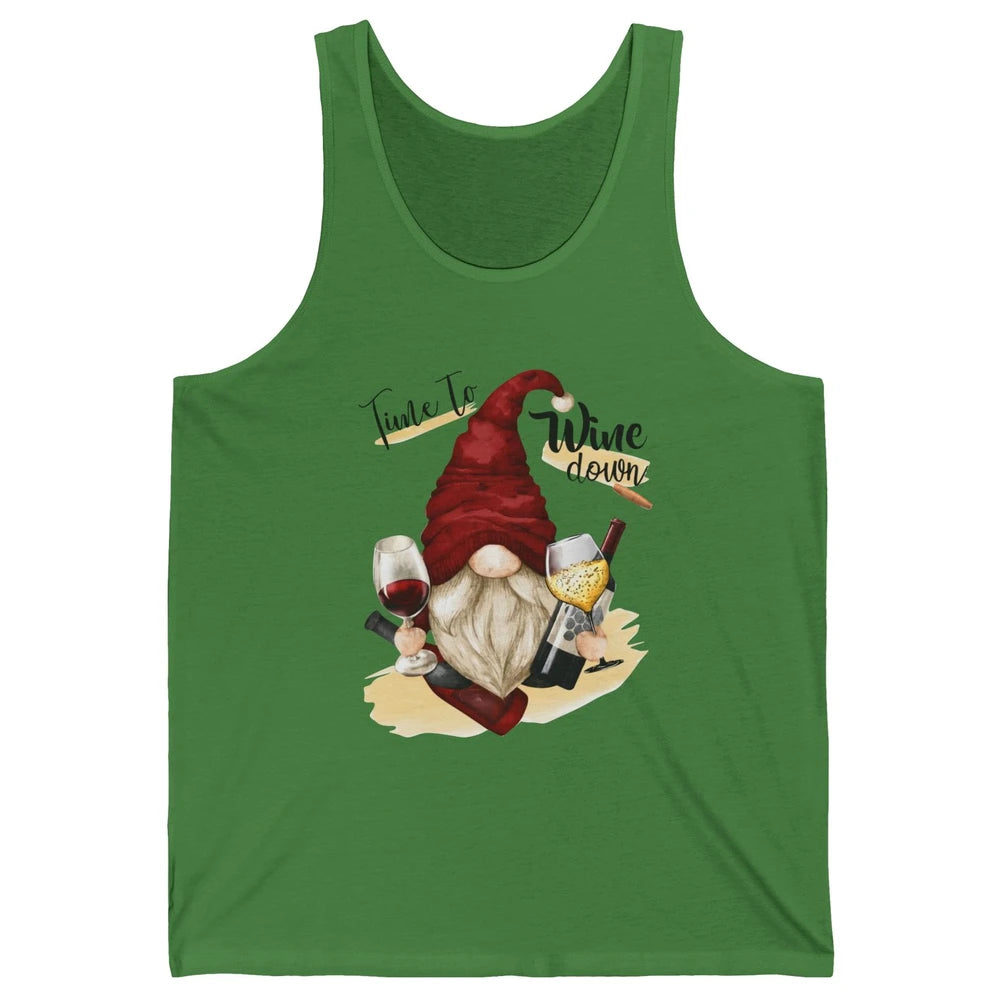 Christmas Gnome Wine It's Time to Wine Down Winter Holiday Unisex Jersey Tank