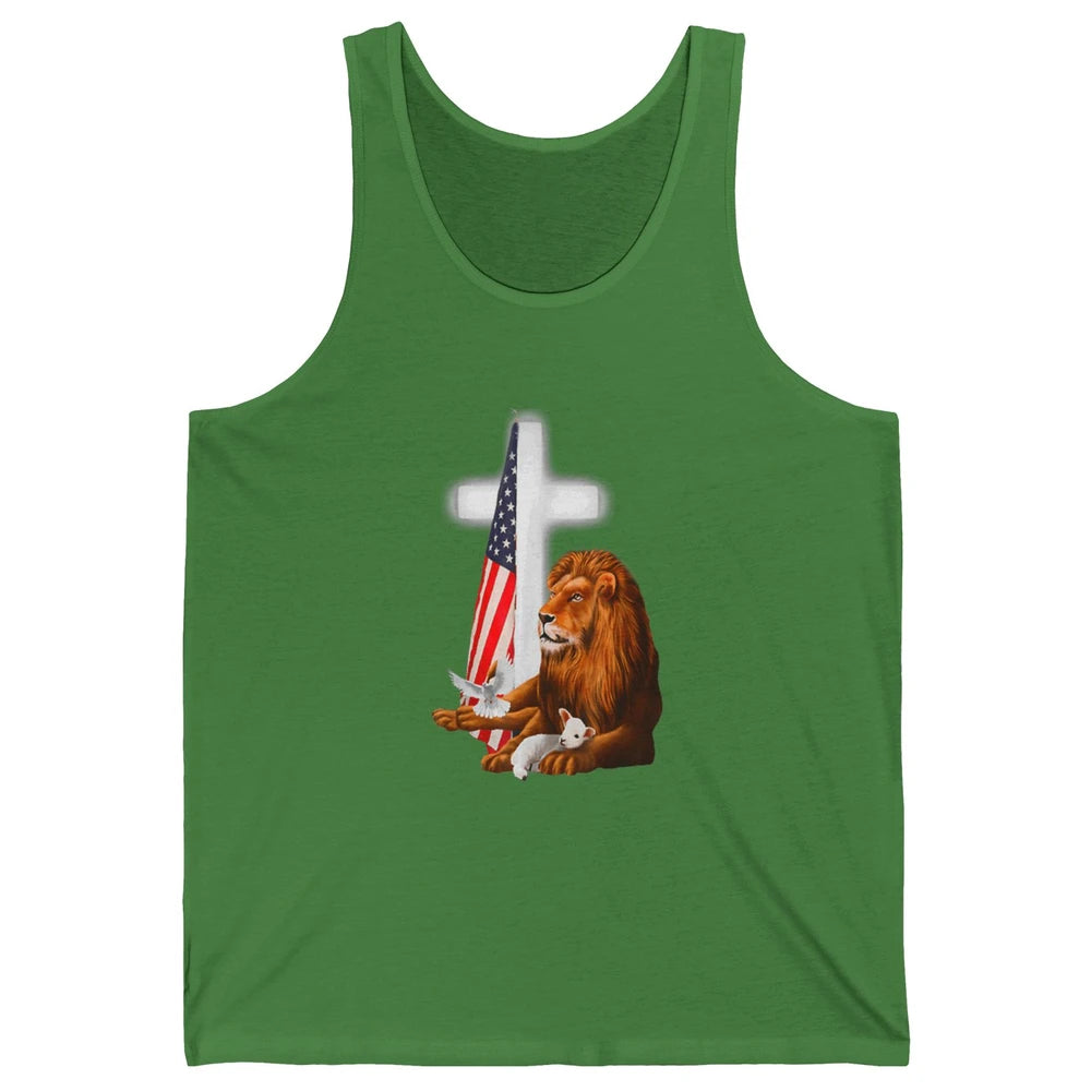 Patriotic Christian Lamb Bible Verse Lion Cross Religious Unisex Jersey Tank