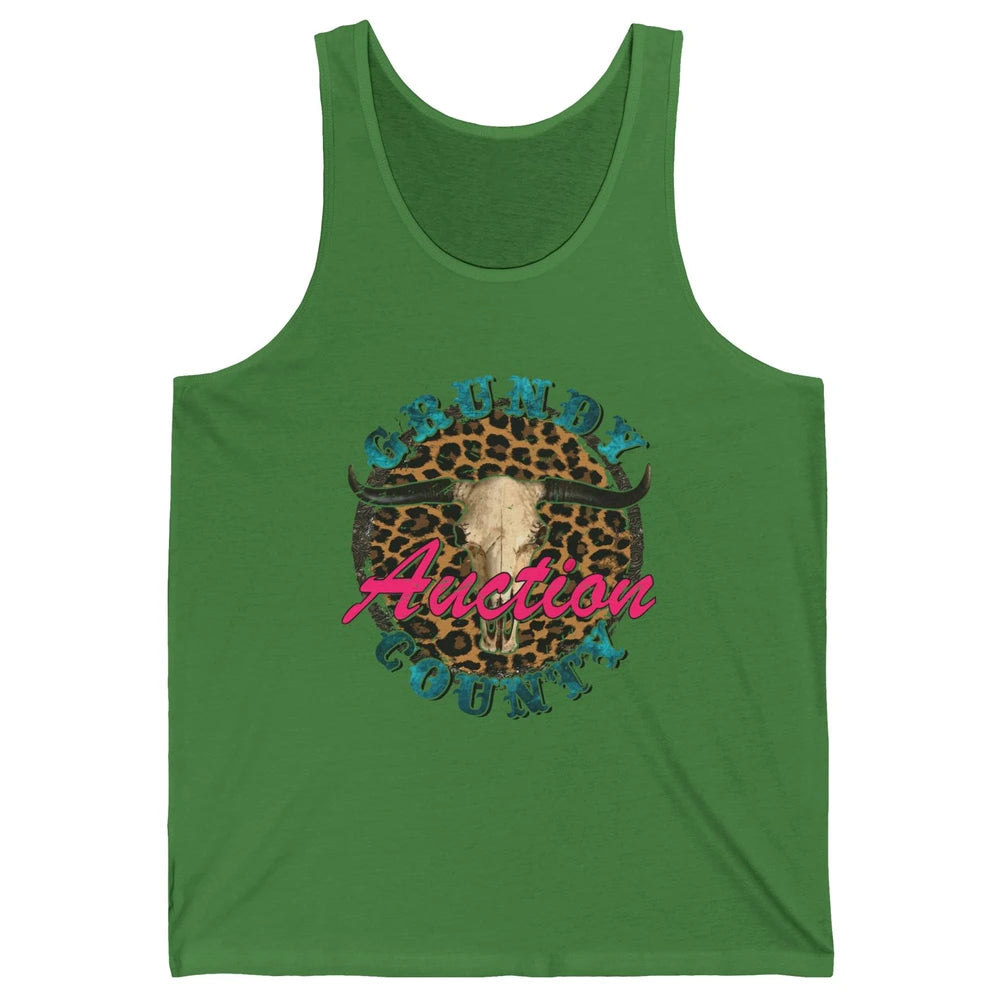 Leopard Grundy County Auction Bull Skull Western Country Unisex Jersey Tank