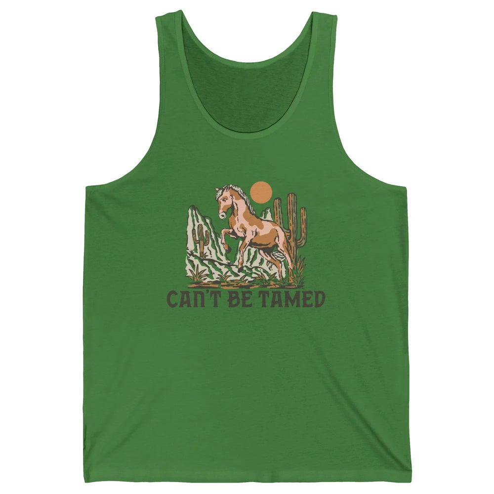 Retro Horse Desert Cactus Sunset Can't Be Tamed Western Unisex Jersey Tank
