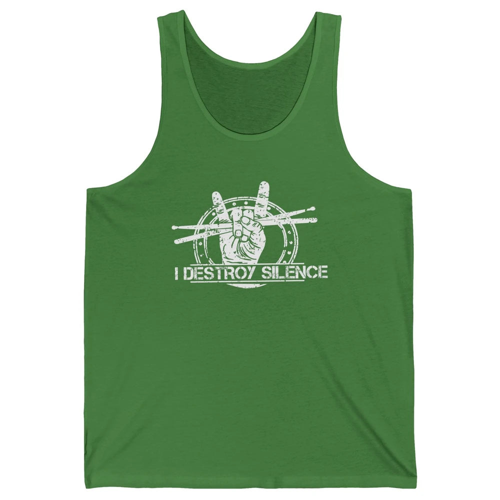 Retro Drummer I Destroy Silence Drumming Lovers Gift Unisex Jersey Tank