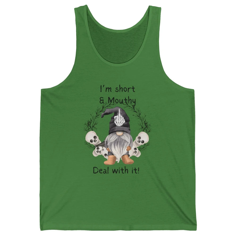 Retro Black Gnome Halloween I'm Short And Mouthy Gnome Skull Unisex Jersey Tank