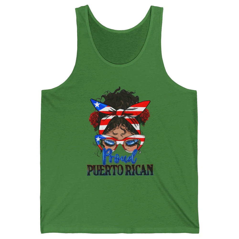 Proud Puerto Rican Girl Messy Bun Hair Puerto Rico Flag Unisex Jersey Tank