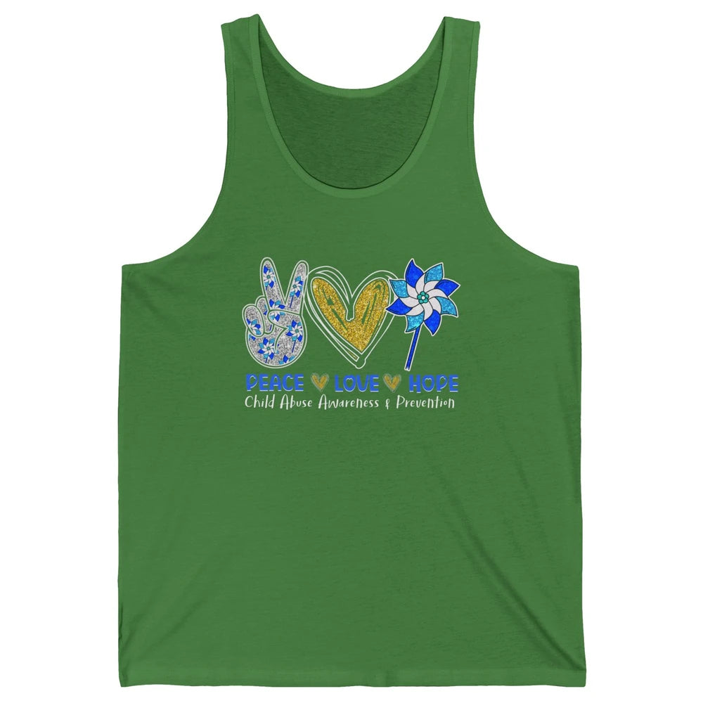 Peace Love Leopard Pinwheel Child Abuse Prevention Month Unisex Jersey Tank