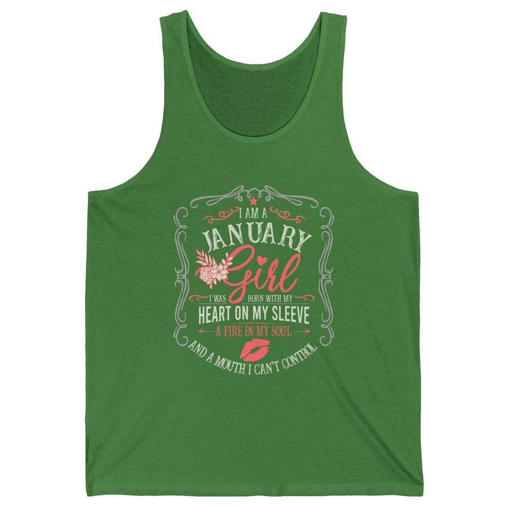 Retro January Girl Born With My Heart On My Sleeve Birthday Unisex Jersey Tank