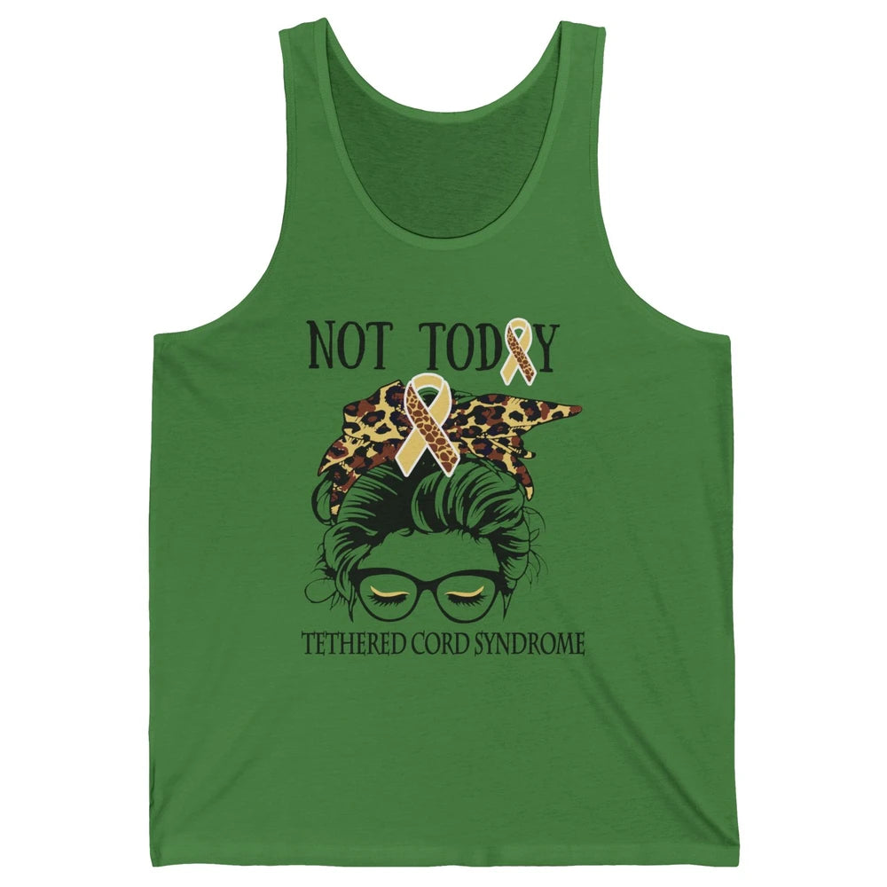 Not Today Tethered Cord Syndrome Ribbon Leopard Messy Bun Unisex Jersey Tank