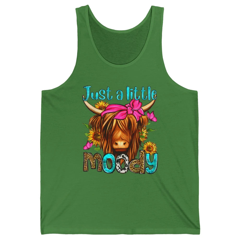 Just Little Moody Cute Western Highland Cow Heifer Sunflower Unisex Jersey Tank