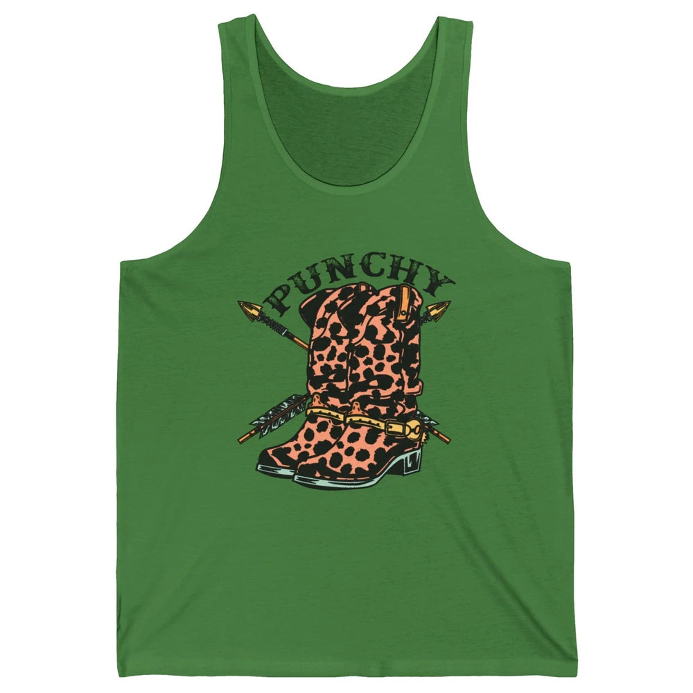 Retro Cowgirl Boots Leopard Punchy Western Country Cowboy Unisex Jersey Tank