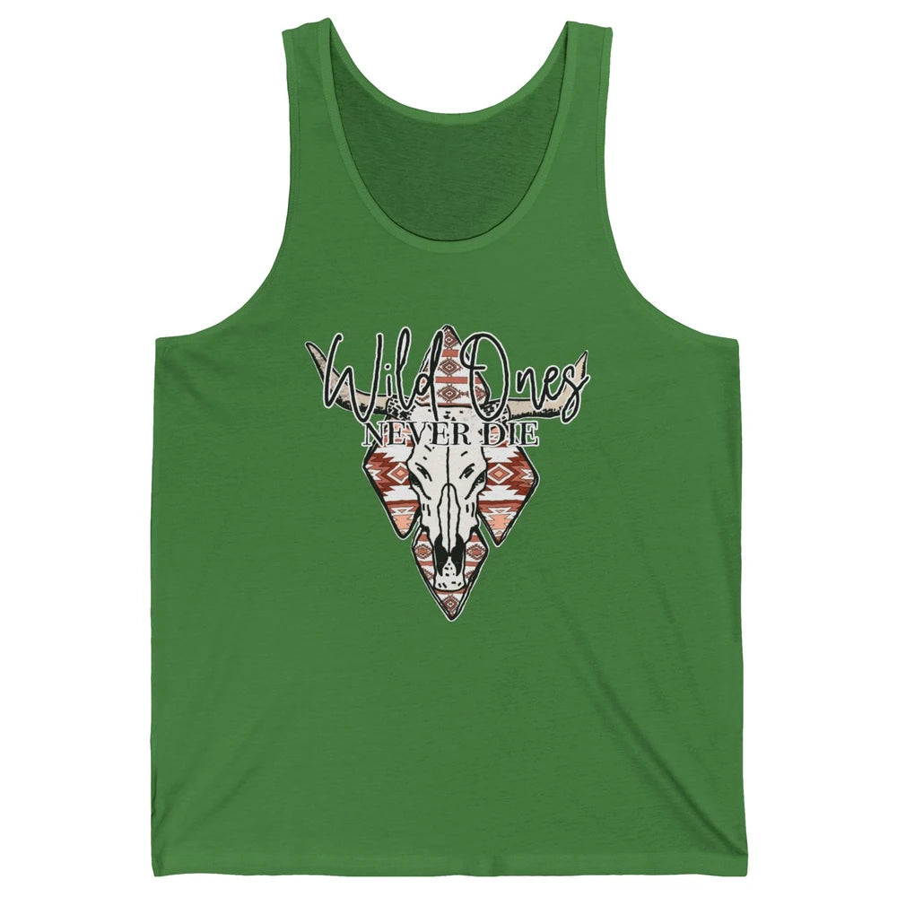 Retro Bull Skull Aztec Wild Ones Never Die Western Country Unisex Jersey Tank