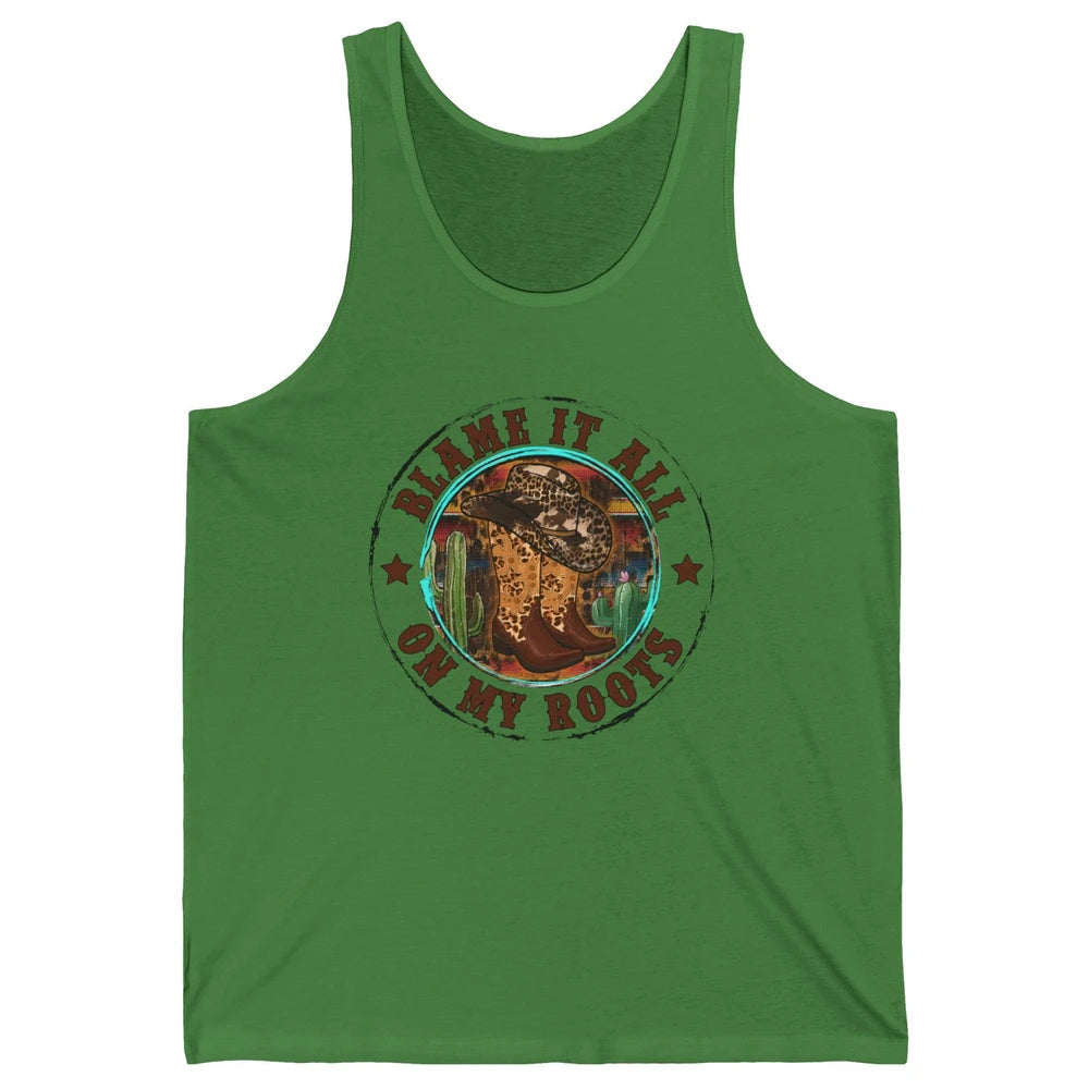 Retro Leopard Cowboy Boots Blame It On My Roots Western Girl Unisex Jersey Tank