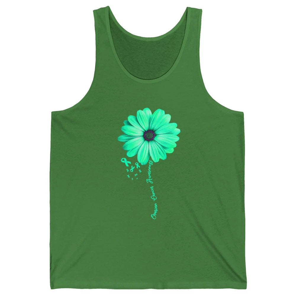 Ovarian Cancer Awareness Daisy Flower Teal Ribbon Cancer Unisex Jersey Tank