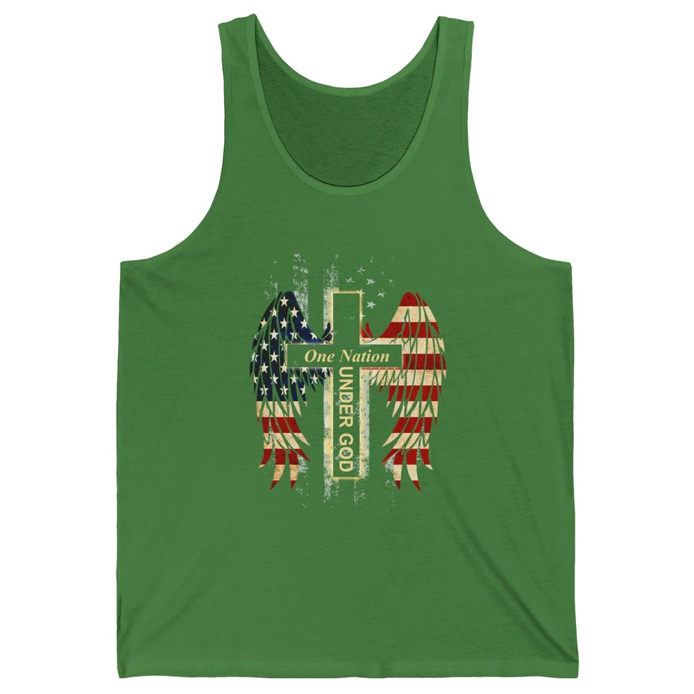 Patriotic One Nation Under God American Flag Faith Cross Unisex Jersey Tank