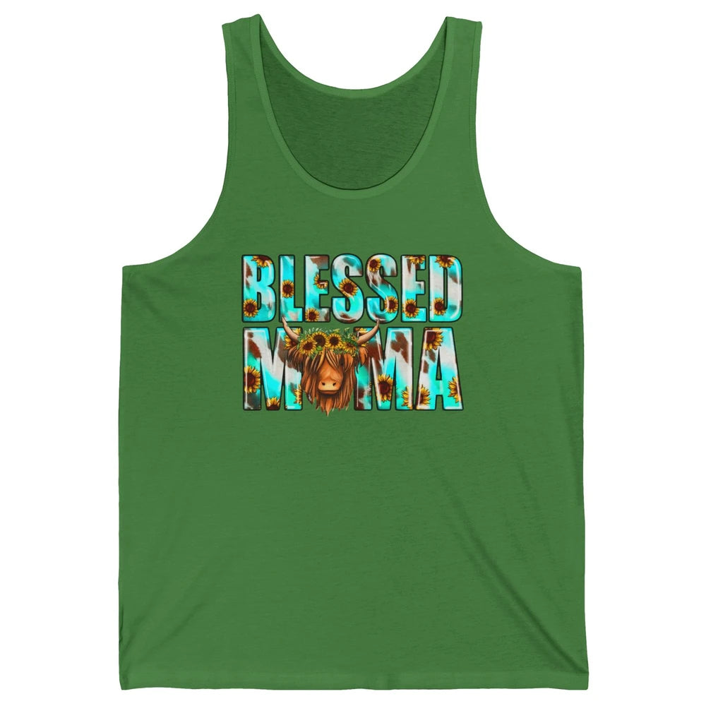 Retro Sunflower Highland Cow Blessed Mama Western Cow Mama Unisex Jersey Tank