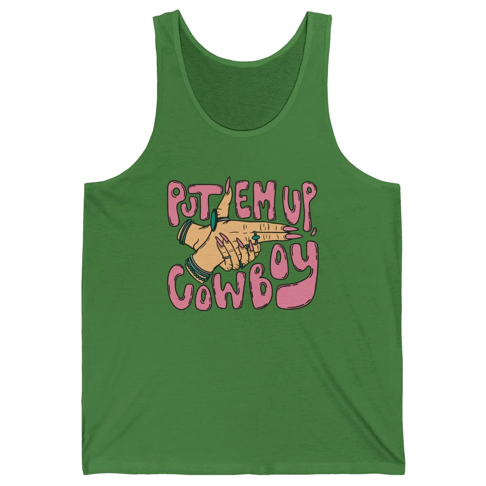 Retro Turquoise Cowgirl Hands Put 'Em Up Cowboy Western Girl Unisex Jersey Tank