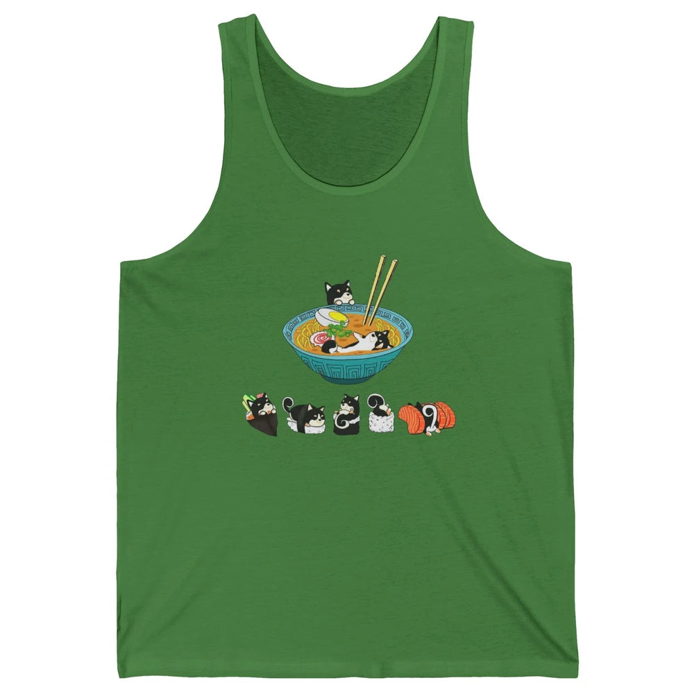 Funny Black Shiba Inu Sushi Ramen Bowl Japanese Kawaii Dog Unisex Jersey Tank