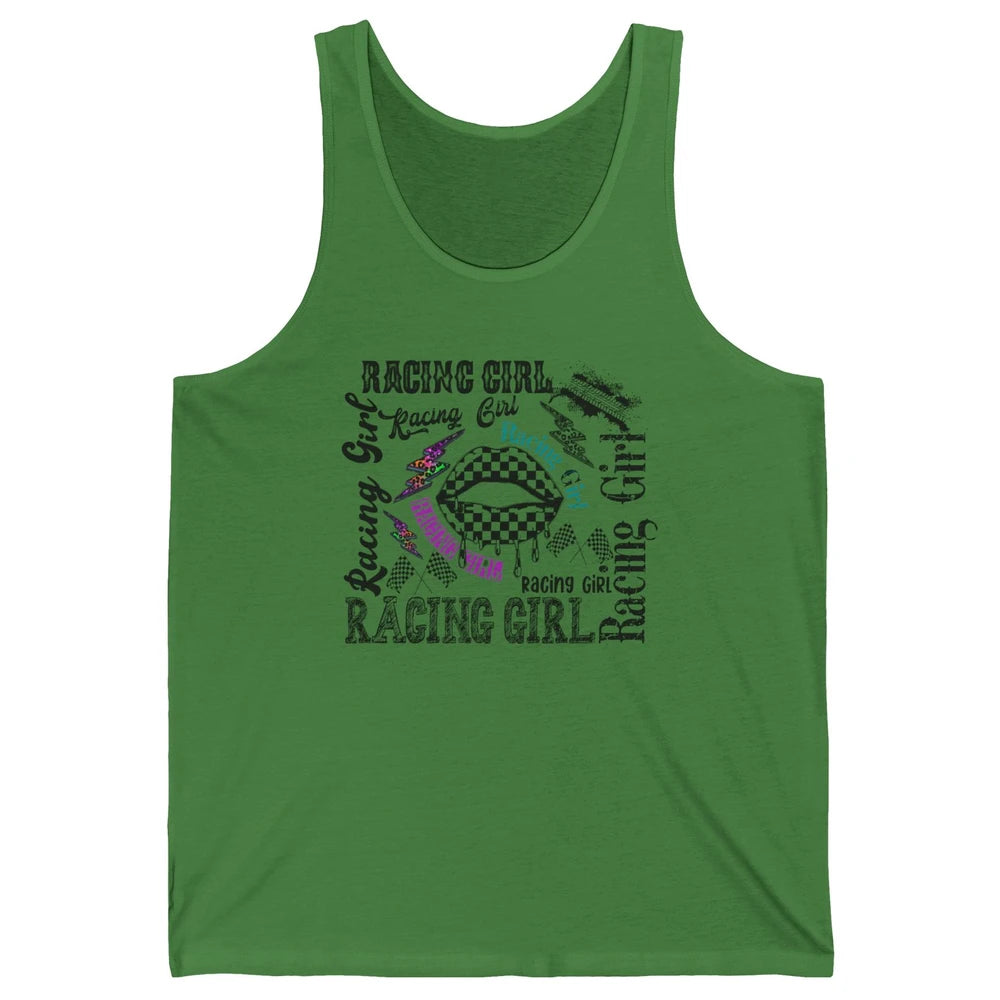 Racing Girl Lips It's Race Day Race Flag Race Lips Girl Gift Unisex Jersey Tank
