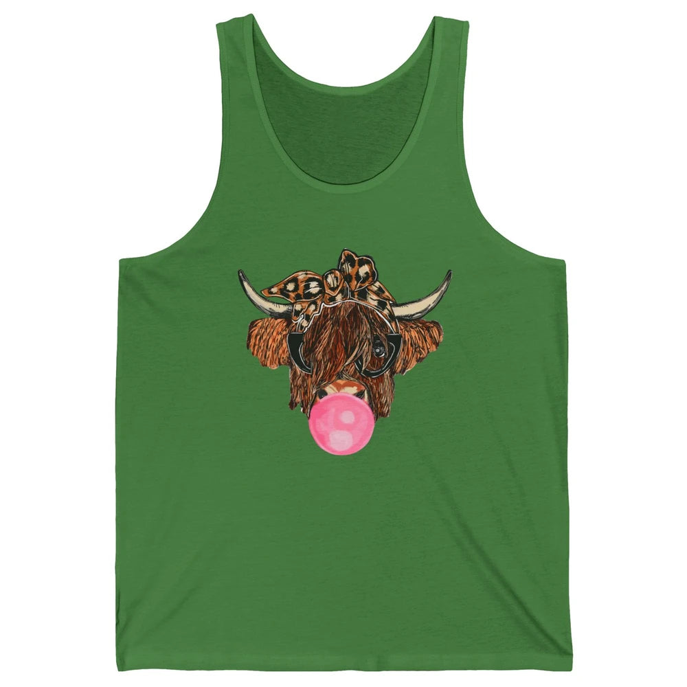 Highland Cow Leopard Bandana Glasses Bubble Gum Western Gift Unisex Jersey Tank